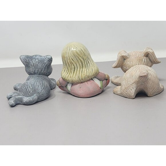 Vintage Ceramic Figurines Set Of 3: Girl With Dog & Cat Collectible Home Decor - Picture 4 of 10